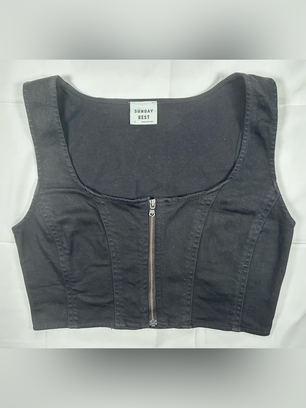Aritzia Sunday Best Faye Bustier Y2K Black Denim Zip Front Size 2